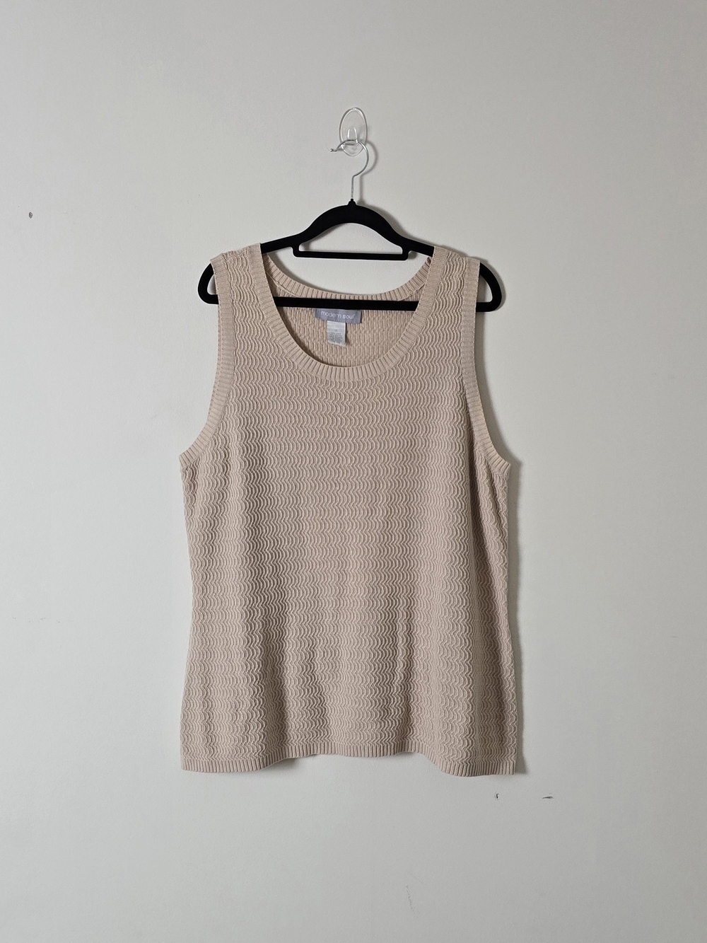 Modern Soul Beige Wave-Knit Tank Top Linen/Cotten Blend Size 1X, Quiet Luxury